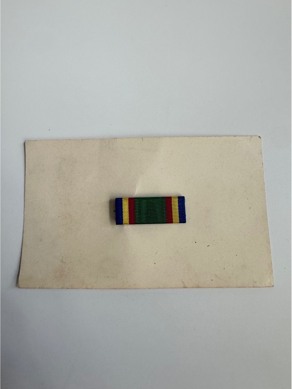 Vintage Military Ribbon Bar Pin with Blue, Yellow, Red, and Green Stripes